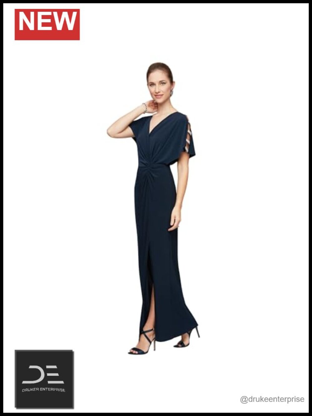 Long V-Neck Knot Front Dress with Cold Shoulder Sleeves